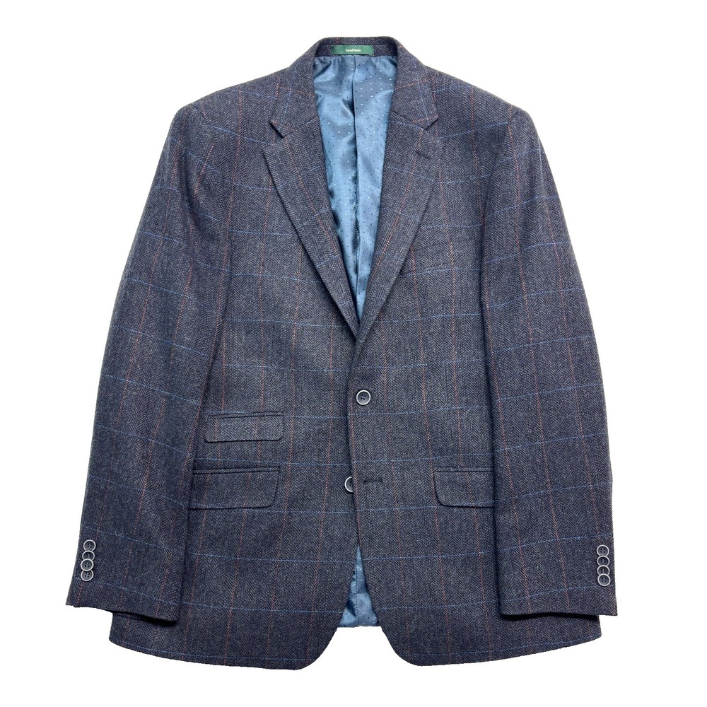 Emerald Isle 42R Herringbone Windowpane Blazer Irish Tweed Jacket Sport Coat